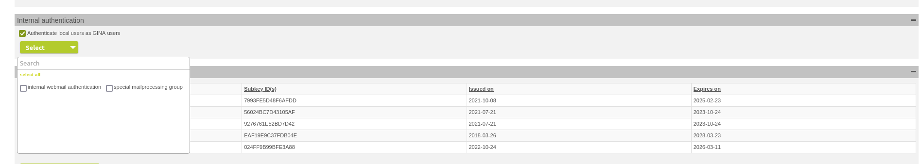 Internal webmail authentication