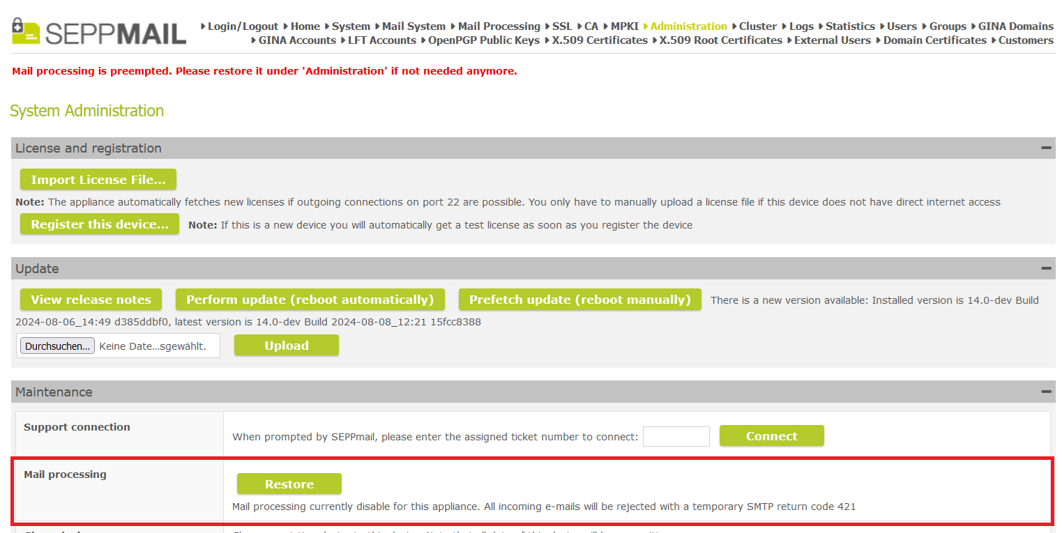 Restore Mail Processing