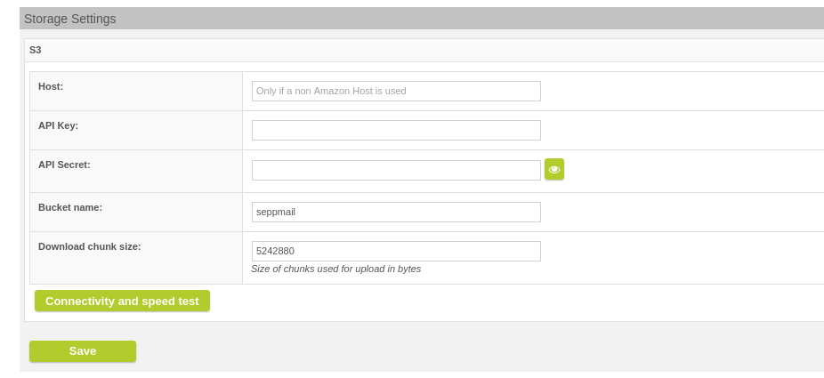 GINA Domains >> Storage Settings