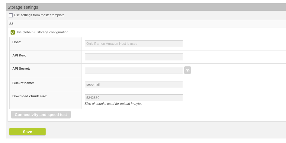 Per GINA Domain >> Storage Settings