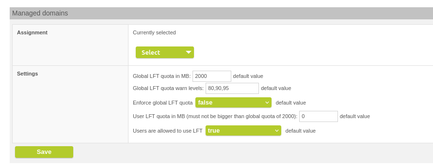 LFT Quota Customer Setting