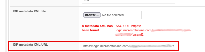 IDP metadata XML URL
