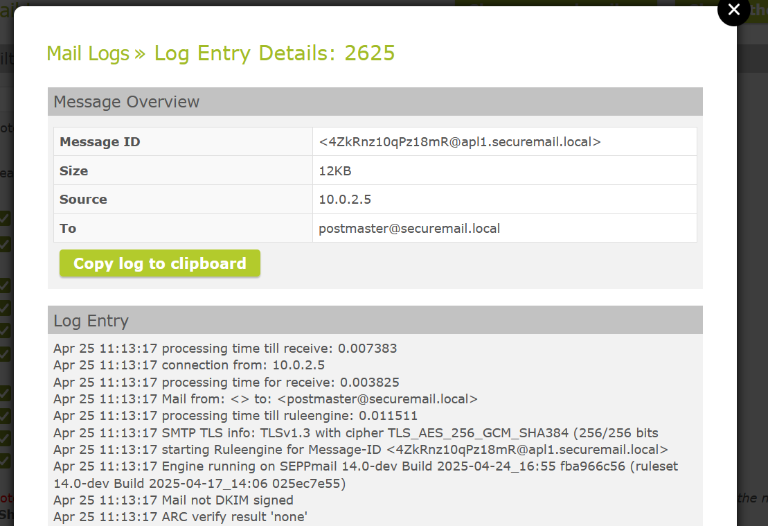 Copy log to clipboard