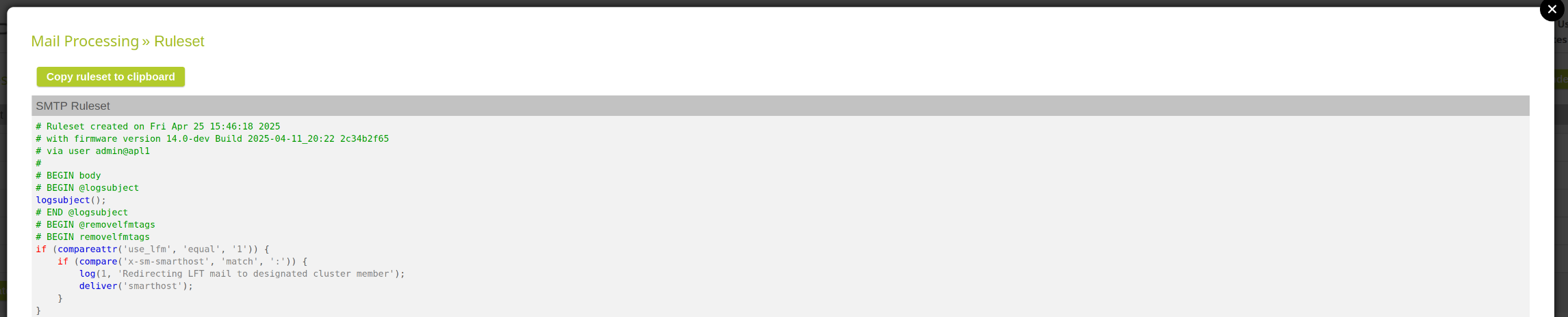 Copy ruleset to clipboard