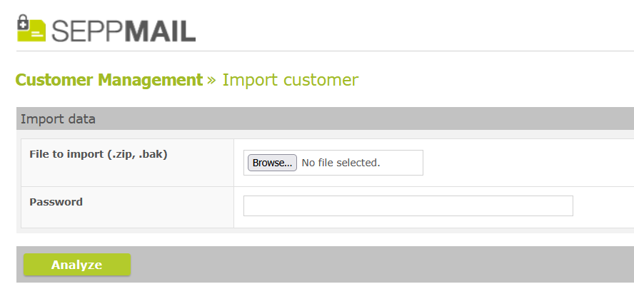 Import customer from .bak file