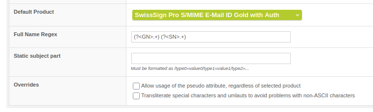 Form for entering certificate data
