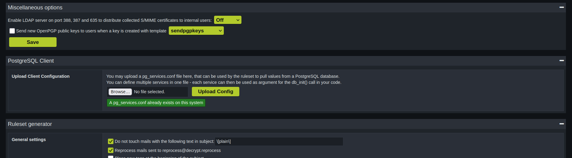 Setting with uploaded PostgreSQL configuration